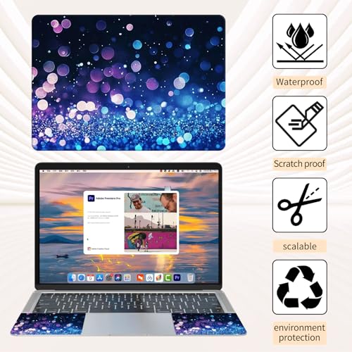 15.6 Inch Laptop Skin Sticker, Reusable Vinyl Cover Protector with 2 Wrist Pad Skins, Removable Waterproof Scratch-Resistant for 12-15.6 Inch Laptop Notebook,Glowing Blue and Purple Glitter - color: Glowing Blue And Purple Glitter