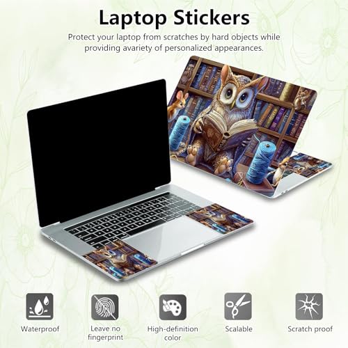 Laptop Skin Sticker Decal, Universal Reusable Vinyl Laptop Cover for 12" 13" 13.3" 14" 15" 15.4" 15.6" Notebook PC, Waterproof Scratch-Resistant with 2 Wrist Pads, Easy to Apply & Remove,Bookshelf Owl - color: Bookshelf Owl