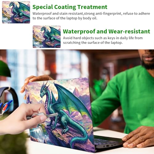 Laptop Skin Sticker Decal, Universal Protective Cover Fit 12 13 14 15.6 Inch Notebook, Reusable Water-Resistant Vinyl Decal w/ 2 Wrist Pads for Business Travel Office, Creek Green Dragon - color: Creek Green Dragon