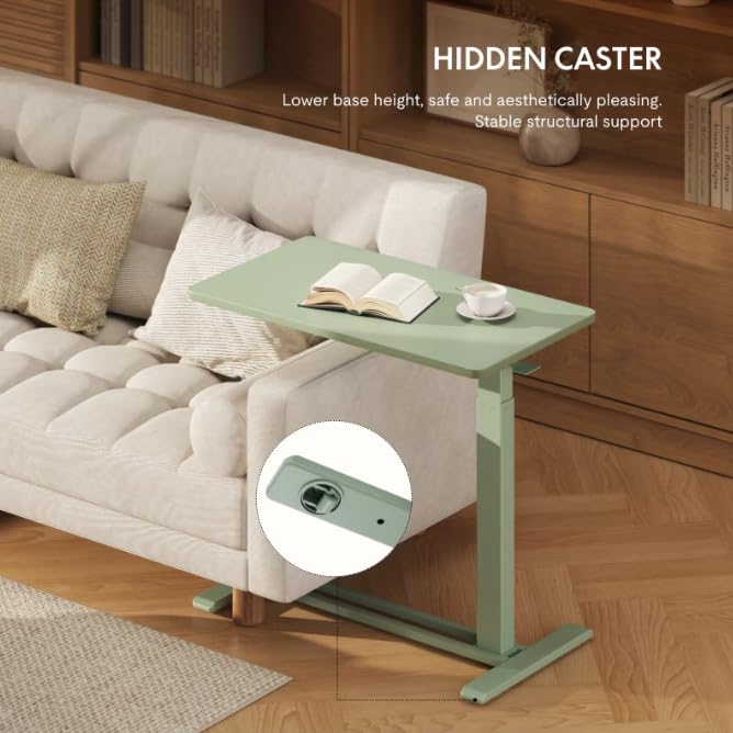 FLEXISPOT H7 28" Pneumatic Height-Adjustable Overbed Table with Wheels | C-shaped bedside table TV Tray,Medical End Side Table,Laptop desk for sofa and home office use,27.6"W x 15.7"D,Mint Green - color: Mint Green, size: Small