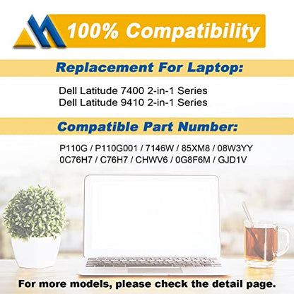 NF2MW Laptop Battery Replacement for Latitude 7400 2-in-1 Latitude 9410 2-in-1 Series Notebook P110G P110G001 7146W 085XM8 08W3YY 0C76H7 C76H7 CHWV6 0G8F6M GJD1V 2K0CK 7.6V 52Wh 6500mAh 4-Cell - size: 9.84*3.38*0.22 inch NF2MW
