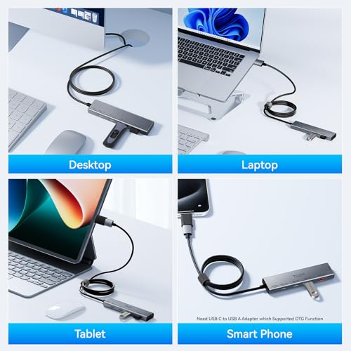 USB HUB 3.2, TSUPY USB 3.0 HUB 10Gbps USB 3.2 Gen 2 USB HUB with 4 Multi USB Ports, 4FT Extended Cable HUB for MacBook Air/Pro,Laptop,PC and More - size: 10Gbps 4 USB 3.2 Ports (USB A x2 + USB C x2)