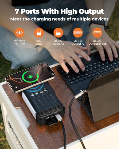 BLAVOR Solar Power Bank with Hand Crank and 4 Cables, 20000mAh Wireless Portable Charger with USB C & Camping Light, 20W Fast Charging Battery Pack for iPhone, iPad, Samsung, All Mobile Phones - color: Black
