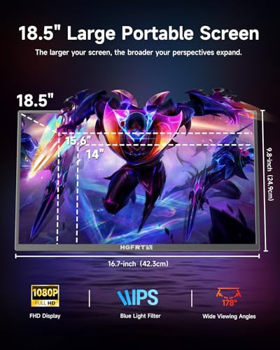 Large Portable Monitor 18.5", 1080P FHD 100Hz 120% sRGB USB-C IPS Screen External Display for Laptop Mac Gaming Office PC, Travel Monitor with Kickstand & Speakers, VESA Mountable - LCD Panels - size: 18.5inch