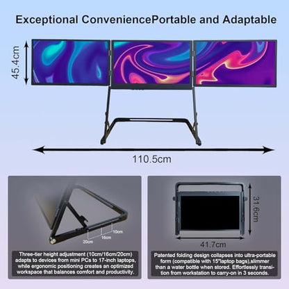 15.6-Inch FHD IPS 60Hz Triple Portable Monitors Extender | for 13–17”Laptops,Stable Bracket with Anti-Pinch Design,Aluminum Alloy,USB-C & H/D Interface,Suitable for Travel,Home Office