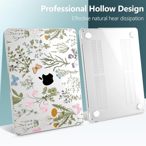 for MacBook Air 13 Inch (13.6 Inch) Case, M5/M4/M3/M2 Chip 2026 2025 2024 2023 2022, Hard Plastic Printed Cover with Screen Protector & Keyboard Cover & Dust Plugs, Wildflower & Butterfly - color: Wildflower & Butterfly