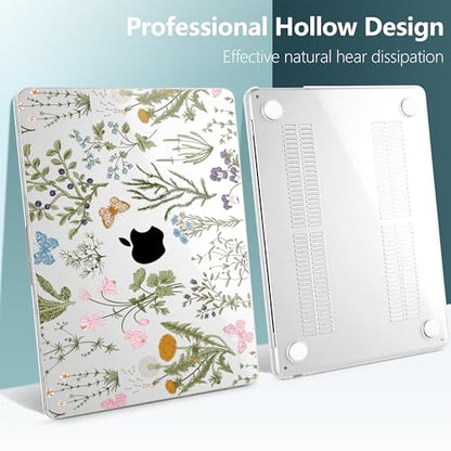 for MacBook Air 13 Inch (13.6 Inch) Case, M5/M4/M3/M2 Chip 2026 2025 2024 2023 2022, Hard Plastic Printed Cover with Screen Protector & Keyboard Cover & Dust Plugs, Wildflower & Butterfly - color: Wildflower & Butterfly