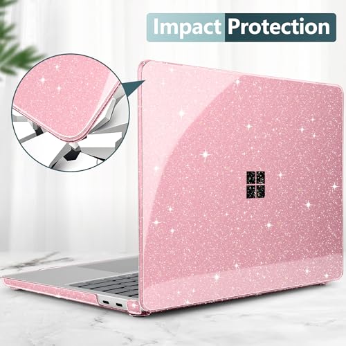 Shiny Crystal Clear Case for Microsoft Surface Laptop 13-Inch Copilot+ PC 2025 2026 for Business – Sparkling Protective Shell, Slim Lightweight Design with Scratch Protection, Pink - color: Pink