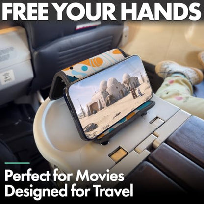 Airplane Phone Holder - Foldable Phone Stand for Plane Travel | Aluminum Build, 9 x 5 in. Boho Blue, Tabletop Mount Desk, Plane Tray Seat back, Treadmill, Fits iPhone Cell Phone - color: Boho Blue, size: Large