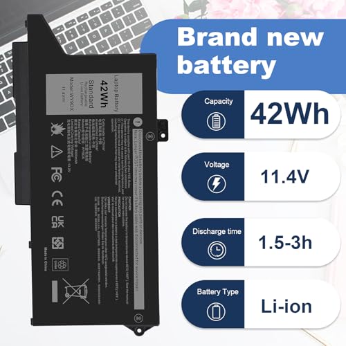 Futurebatt WY9DX Laptop Battery Replacement for Dell Latitude 5420 5520 Precision 15 3560 Dell P137G P137G001 P104F P104F001 Series RJ40G 01K2CF 075X16 0WK3F1 0M3KCN 005R42 11.4V 3500mAh 3-Cells - size: WY9DX