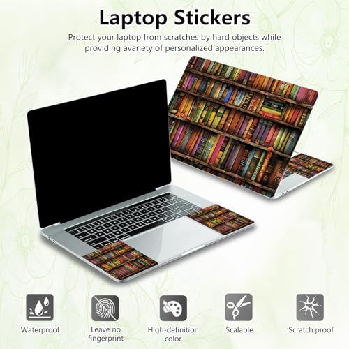 Laptop Skin Sticker Decal, Universal Reusable Vinyl Laptop Cover for 12" 13" 13.3" 14" 15" 15.4" 15.6" Notebook PC, Waterproof Scratch-Resistant with 2 Wrist Pads, Easy to Apply & Remove,Bookshelf Art - color: Bookshelf Art