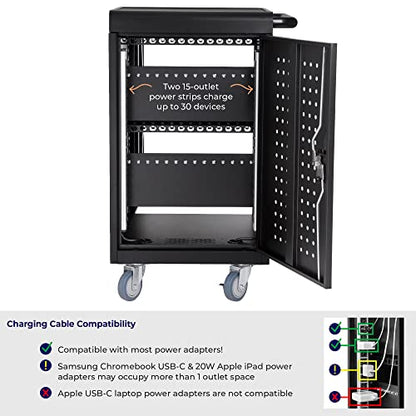 3-Pack | Line Leader 30 Unit Mobile Charging Cart with Locking Cabinets | UL Safety-Certified Charging Station for 30 Tablets, Laptops or Chromebooks | ANSI/BIFMA Standard Laptop Cart & Storage Cart - size: 3 PACK - 30 Tablet/Chromebook