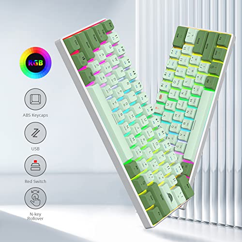 60% Mechanical Keyboard - Compact Gaming Keyboard with RGB Backlit, 61 Green Switch Keys, USB Wired for Windows Mac Laptop PC - color: 61 Matcha/Red Switch