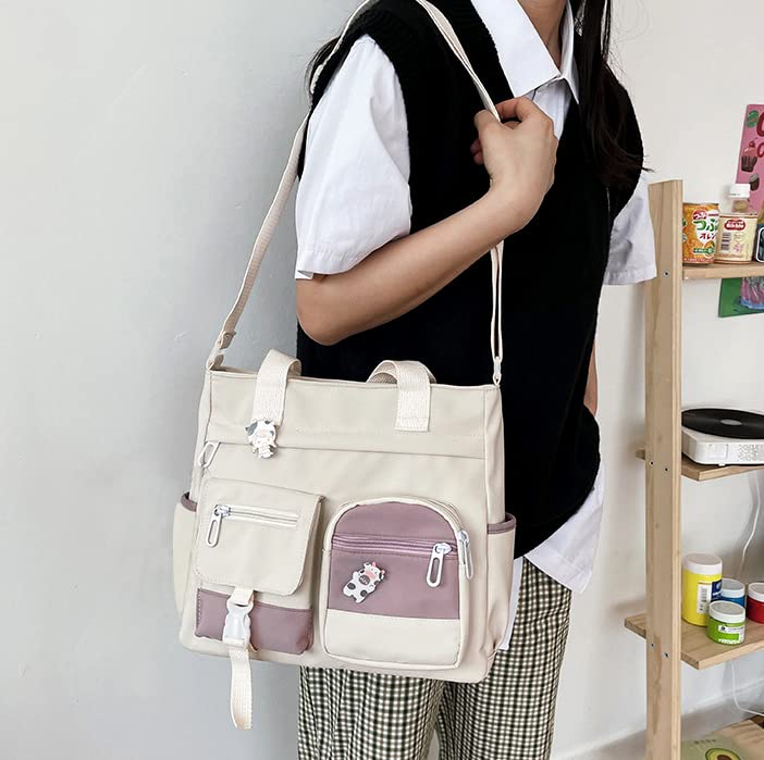 Phaoullzon Cute Messenger Bag Kawaii Crossbody Purse for Teen Shoulder Tote | Gifts for Girls/ Women, Nylon Japanese College Satchel Travel Work Gym Handbag - color: Beige1, style: Medium