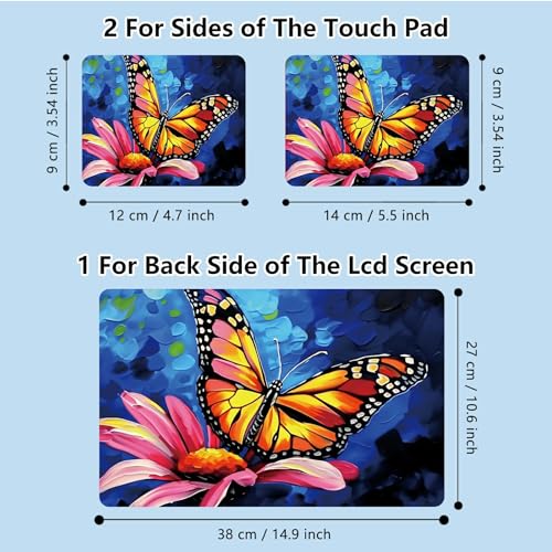 Universal Laptop Skin Sticker with 2 Wrist Pad Skins, Waterproof Scratch Resistant Vinyl Laptop Cover Decal, Cut to Fit for 11–15.6 Inch MacBook HP Dell Lenovo, Butterfly Flower - color: Butterfly Flower