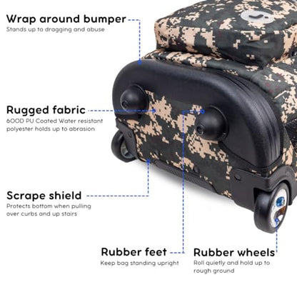 J World Sundance Laptop Rolling Backpack for Girls Boys. Roller Bookbag with Wheels, 20 Inch, Green Camo - color: Green Camo