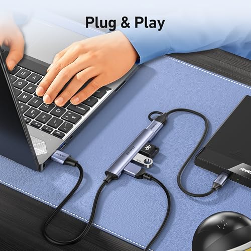 BENFEI 4-Port USB Hub: 1x 10Gbps USB 3.2 + 3X USB 2.0- for Mouse, Keyboard, Flash Drive, Printer - Compatible with Laptop, PC, Xbox, PS5