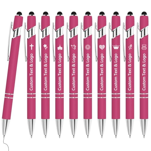 WYPAS Bulk Custom Pens - Personalized with Name, Engraved Text/Logo - Stylus Tip, Black Ink - Options for Corporate Gatherings, Events & Business Gifts (Pink) - color: Pink
