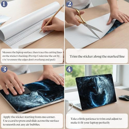 Universal Laptop Skin Sticker Decal,15.6 Inch Laptop Vinyl Cover for 13" 14" 15.6" Laptop,Scratch-Resistant Waterproof Protector Wrap,Reusable with Wrist Pads,Wolf Pair - color: Wolf Pair