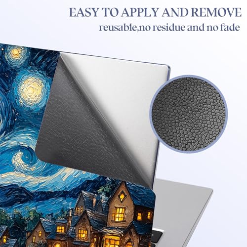 Universal Laptop Skin Sticker Decal,15.6 Inch Laptop Vinyl Cover for 13" 14" 15.6" Laptop,Scratch-Resistant Waterproof Protector Wrap,Reusable with Wrist Pads,Starry Night Magical Town - color: Starry Night Magical Town