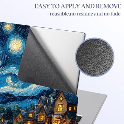 Universal Laptop Skin Sticker Decal,15.6 Inch Laptop Vinyl Cover for 13" 14" 15.6" Laptop,Scratch-Resistant Waterproof Protector Wrap,Reusable with Wrist Pads,Starry Night Magical Town - color: Starry Night Magical Town