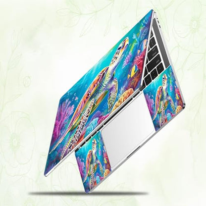 Laptop Skin Sticker Decal, Universal Reusable Vinyl Laptop Cover for 12" 13" 13.3" 14" 15" 15.4" 15.6" Notebook PC, Reusable Waterproof Scratch-Resistant with 2 Wrist Pads,Cute Sea Turtle - color: Cute Sea Turtle