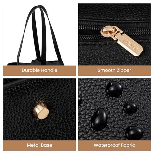 LOVEVOOK Laptop Tote for Women - 15.6 Inch Faux Leather Laptop Bag with Clutch, Large Capacity Office Purse Computer - color: Black, size: 15.6 inch