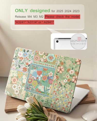 iCasso Compatible with MacBook Air 15 inch Case 2026 2025 2024 2023 Release M4 A3241 M3 A3114 M2 A2941, Slim Anti-Scratch Protective Plastic Hard Shell Case+Keyboard Cover for Mac Air 15,Green Flower - color: Green Patchwork Floral