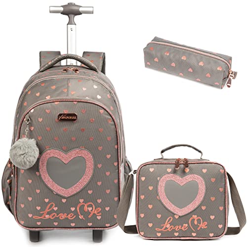 School Bags Kids Rolling Backpack for Girls Kids Luggage Suitcase With Wheels - color: Coffee23-3-6