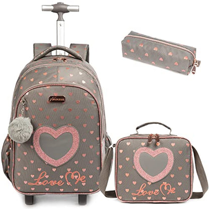 School Bags Kids Rolling Backpack for Girls Kids Luggage Suitcase With Wheels - color: Coffee23-3-6