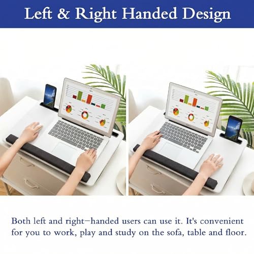 Lap Desk Home Office Lap Desk Portable Laptop Desk for Left Right - Handers with Whole Mouse Pad Wrist Pad Dual Cushion Phone Tablet Slots Fits Up to 17 Inch Laptops - color: White