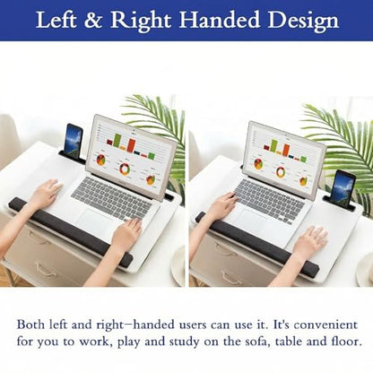 Lap Desk Home Office Lap Desk Portable Laptop Desk for Left Right - Handers with Whole Mouse Pad Wrist Pad Dual Cushion Phone Tablet Slots Fits Up to 17 Inch Laptops - color: White