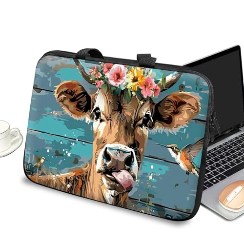 Universal Laptop Case Sleeve 10 inch with Handle and Zipper, Kids Tablet Carrying Case Messenger Bag Portable Tote Bag for 7-10 inch iPad/Notebook/eBook/Readers, Dairy Cattle Flower - color: Dairy Cattle Flower, size: 10 inch