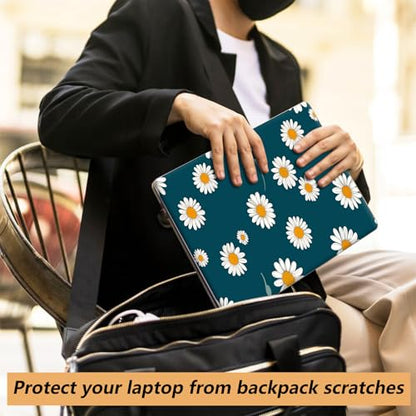 Laptop Skin Sticker for 12.1”-15.6“ Laptops (Fits 13”, 13.3”, 14”, 15”, 15.4”) | Protective Universal Reusable Vinyl Art Decal Cover | Waterproof & Scratch-Resistant-White Daisies on Dark Teal - color: White Daisies on Dark Teal