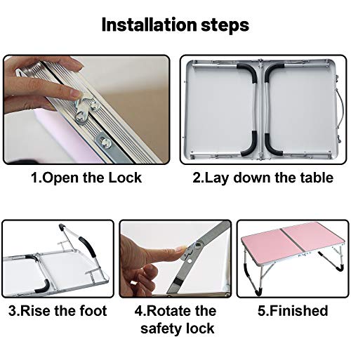 Foldable Laptop Table, Bed Desk, Breakfast Serving Bed Tray, Pink | [Portable Mini Picnic Table & Ultra Lightweight] [Folds in Half with Inner Storage Space] - color: Pink