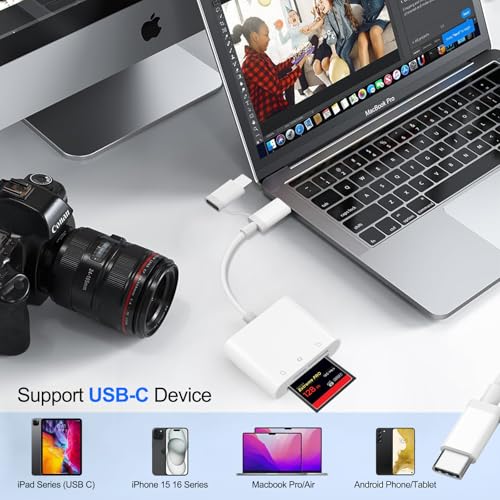 CF SD Card Reader for iPhone iPad Mac Dual Connector (Lightning & USB C), Digital Camera Memory Card Adapter to iPhone with Compact Flash/SD/MicroSD 3 Slot, Plug&Play for Android Phone Laptop
