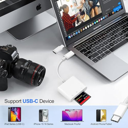 CF SD Card Reader for iPhone iPad Mac Dual Connector (Lightning & USB C), Digital Camera Memory Card Adapter to iPhone with Compact Flash/SD/MicroSD 3 Slot, Plug&Play for Android Phone Laptop