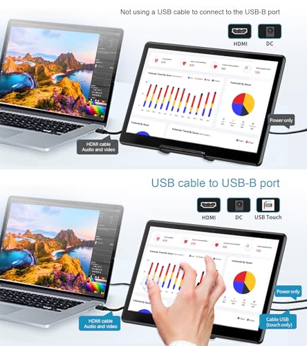 15.6" Portable Touchscreen Monitor, FHD 1920×1080 IPS Ra Pi Touch Screen Monitor for Laptop HDMI VGA DVI 10-Point Touchable Display VESA 75x75 Mountable for Laptops PC Pi POS Kiosk Home Industrial