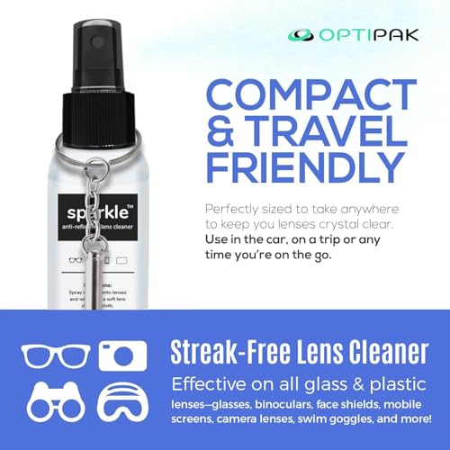 Sparkle Anti-Reflective Safe Lens Cleaner & Repair Kit – (2) 1oz Glasses Cleaner Spray, (2) Microfiber Cloth & Keychain Screwdriver for Eyeglasses, Sunglasses, Lenses & Screens (5 Piece Set) - size: 1 Fl Oz (Pack of 2), style: Black – 2x1oz Lens Spray + 2