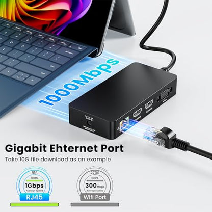 Surface Thunderbolt 4 Dock Triple Displays 4K HDMI*2+VGA, 12 in 1 Surface Pro Docking Station with 100W Power Adapter for MS Surface Pro 12/11/10/9/8/X/7+/7,Laptop 7/6/5/4/3,Laptop Go,Studio