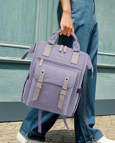 LOVEVOOK Laptop Backpack for Women with Giant Tumbler Holder Pocket,17.3 inch Waterproof Travel Backpack Purse Computer Laptop Bag - color: Purple-purple, size: 17.3 Inch Cup