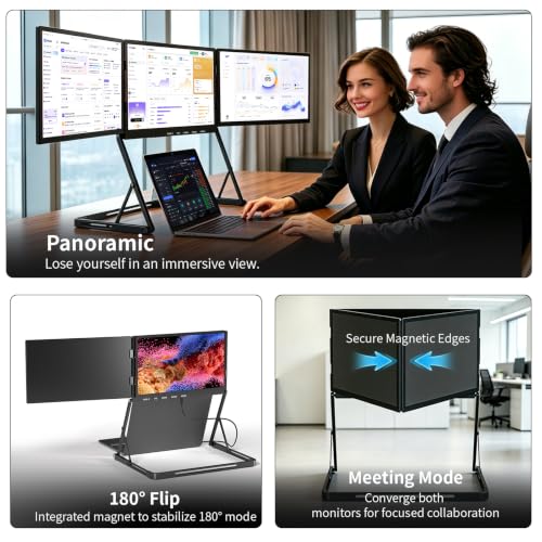14" Laptop Screen Extender, Quad Monitor FHD 1080P HDR Portable Triple Monitor for 11-17.3" Laptops, Full Aluminum IPS Foldable Display with 360° Rotation, USB-C & HDMI for Windows and Mac(Drive Need) - size: 14 inch Triple Monitor Metal