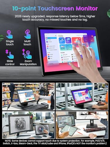 13.3'' Portable Touch Screen Monitor,HDMI VGA USB-B for PC MacBook (dark) | 10-point touch,Quick response,Dual-Speaker,178°viewing angle,400nits,2000:1,VESA,72%NTSC,IPS,Phone PS Xbox - color: dark