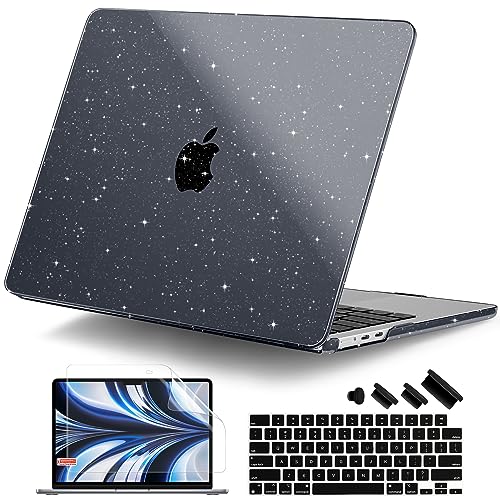 DONGKE Compatible with MacBook Air 13 inch Case M5 M4 M3 M2 2026 2025 2024-2022 A3449 A3240 A3113 A2681, Glitter Bling Plastic Hard Shell & Keyboard Cover for MacBook Air 13.6 inch, Sparkly Black - color: Sparkly Black