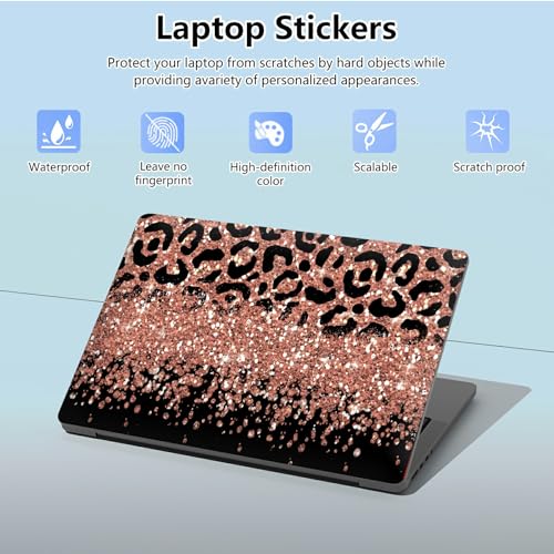 Universal Laptop Skin Sticker with 2 Wrist Pad Skins, Waterproof Scratch Resistant Vinyl Laptop Cover Decal, Cut to Fit for 11–15.6 Inch MacBook HP Dell Lenovo, Glitter Leopards - color: Glitter Leopards