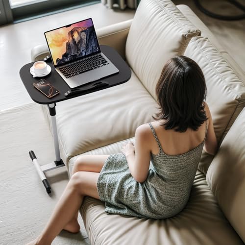 Magshion Tilt Overbed Bedside Table with Wheels, Rolling Laptop Desk w/Height Adjustment from 24" to 36", Sit to Stand Up, Mobile Standing Desk for Hospital Home Office, White Frame - color: White Fram, size: One-Piece Desktop