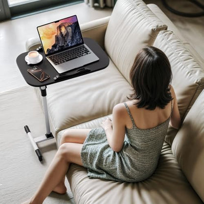 Magshion Tilt Overbed Bedside Table with Wheels, Rolling Laptop Desk w/Height Adjustment from 24" to 36", Sit to Stand Up, Mobile Standing Desk for Hospital Home Office, White Frame - color: White Fram, size: One-Piece Desktop