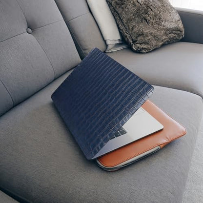 Crocodile Logo Cutout Case for MacBook Air 15 inch 2026-2023 M5 M4 M3 M2 | Model A3448 A3241 A3114 A2941, Crocodile Alligator Skin Luxury Texture Leather Hard Shell Mac Air 15 Case+Keyboard Cover,Blue - color: # Crocodile Skin Blue