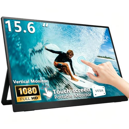 15.6''Portable Touchscreen Monitor 1080P HDR Display, USB-C Vertical Monitor with Stand & Speakers, VESA Compatible External Monitor for Laptop Mac Windows Android (No Touch for iPhone/iPad/Consoles)