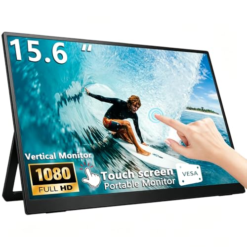 15.6''Portable Touchscreen Monitor 1080P HDR Display, USB-C Vertical Monitor with Stand & Speakers, VESA Compatible External Monitor for Laptop Mac Windows Android (No Touch for iPhone/iPad/Consoles)